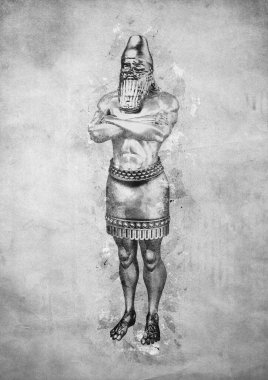 Kral Nebuchadnezzar 'ın Rüya Heykeli (Daniel' in Kehanetleri) Antika Siyah ve Beyaz Tasarım Çizimi