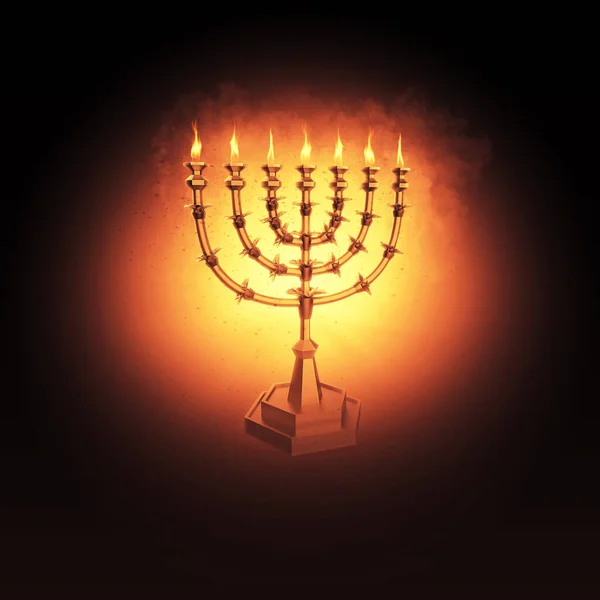 Seven Arms Menorah Candlestick Almond Blossom Flame Fire Tabernacle Sanctuary — Stock Photo, Image