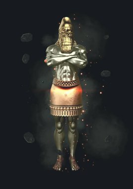 Kral Nebuchadnezzar 'ın Taşlı Rüya Heykeli (Daniel' in Kehanetleri) 3D İllüstrasyon