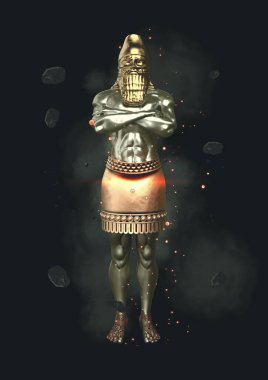 King Nebuchadnezzar's Dream Statue with Stones (Daniel's Prophecies) 3D Illustration clipart