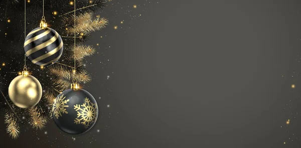 クリスマスダークラグジュアリー背景プレゼンテーションスライドフレームレイアウトテンプレート黄金効果と3Dイラスト — ストック写真