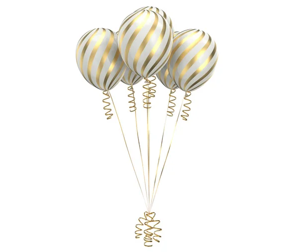 富丽堂皇的白色和金色条纹气球的党的装饰与白色背景3D插图 — 图库照片