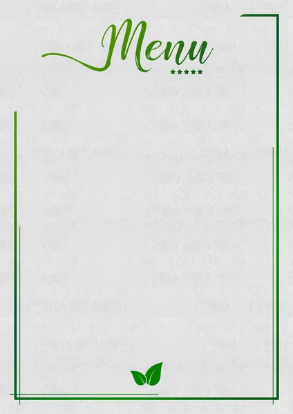 Vegan Restaurant Menu White Background Embossed Green Letters Lines Plant — Stock Photo, Image