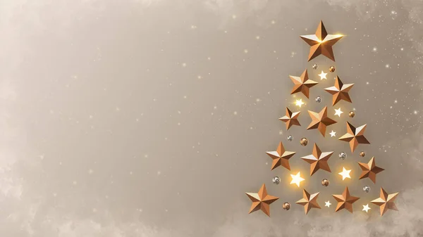 Yıldız Ağacı Noel Arkaplanı Sunum Şablonu Altın Efektli Görüntü — Stok fotoğraf