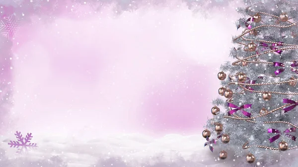 Árbol Navidad Nieve Sueño Rosa Fondo Presentación Plantilla Ilustración — Foto de Stock