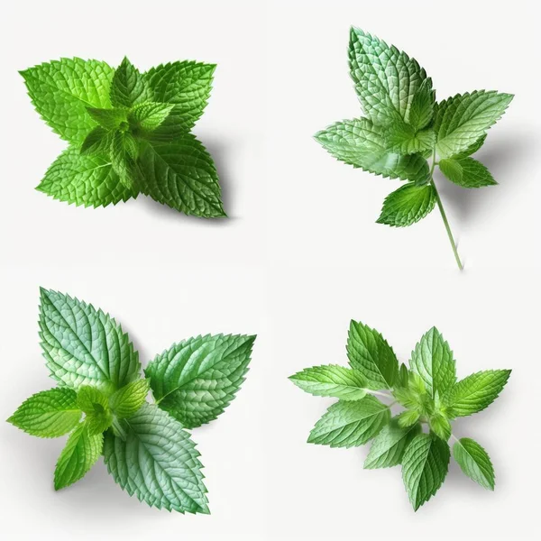Fresh Mint Green Leaves Organic Farm Isolated White Background — Stock Photo, Image