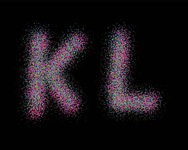 カラフルなスプレーフォントをベクトル形式で設定します 文字KとL — ストックベクタ