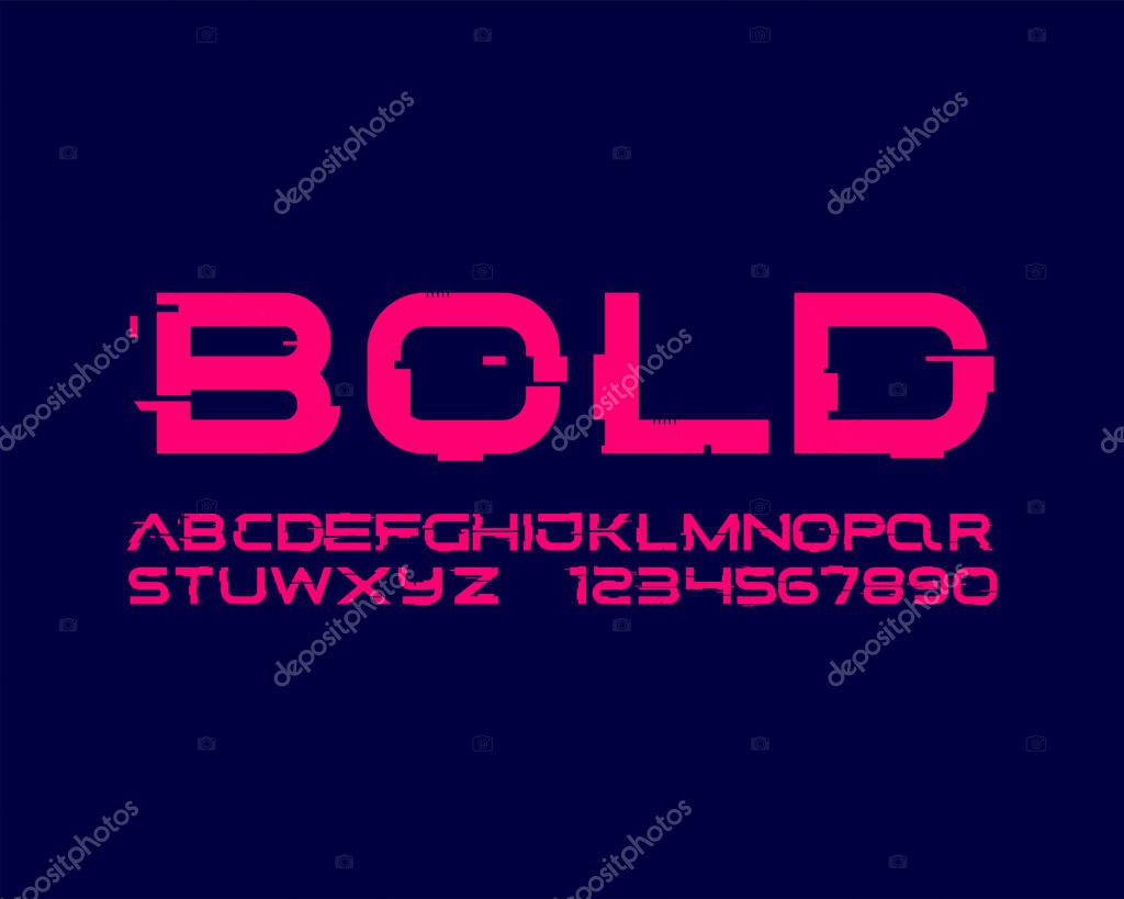 Rounded Glitch Bold designer font set in vector format
