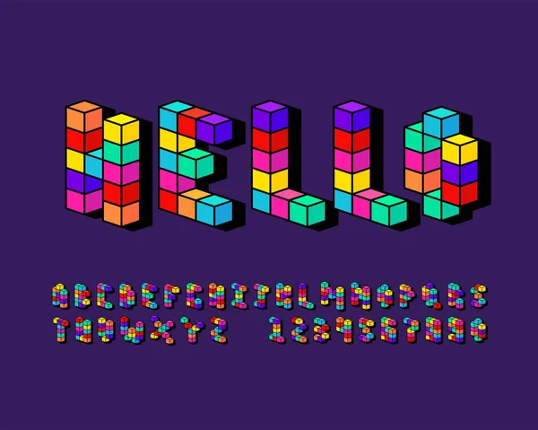 Colorido Conjunto Fuentes Cube Formato Vectorial — Vector de stock