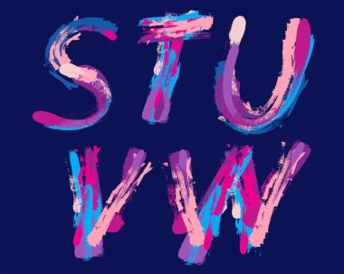 Colorful Crayon or Brush stroke font design - S, T, U, V, W