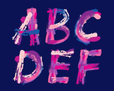 Colorful Crayon or Brush stroke font design - A, B, C, D, E, F