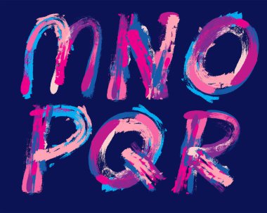 Colorful Crayon or Brush stroke font design - M, N, O, P, Q, R