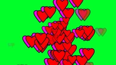Canlandırılmış aşk yağmuru yeşil ekran, animasyon aşk yağmuru romantik sevgililer günü için