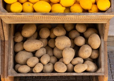 Şehirdeki bir dükkanda patates.