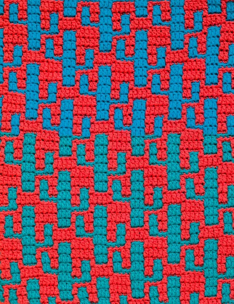サボテンのパターンとシームレスピンクの緑のかぎ針編みのテクスチャ モザイク技術とかぎ針編み生地 — ストック写真