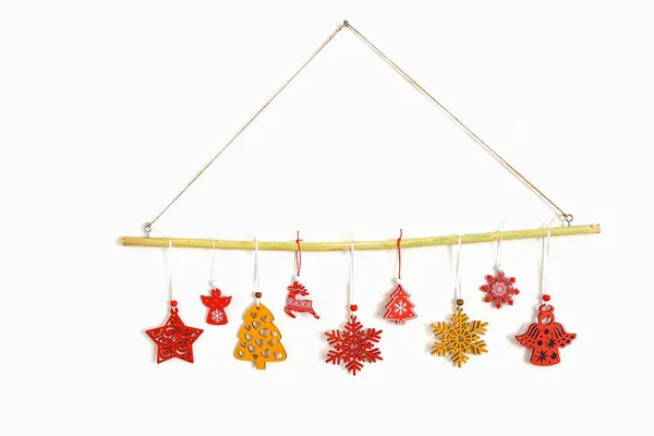 Christmas Eco Decor Made Forest Stick Wooden Christmas Tree Toys — Stock Photo, Image