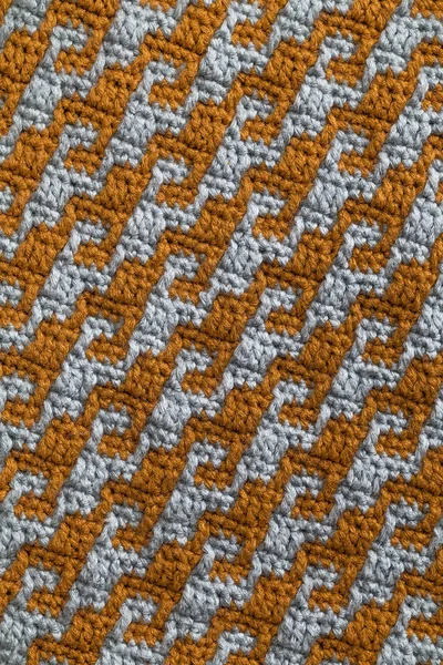 Gelb Weißes Häkelmuster Mit Geometrischem Mosaik Leiterförmiges Muster Abstrakter Strickhintergrund — Stockfoto
