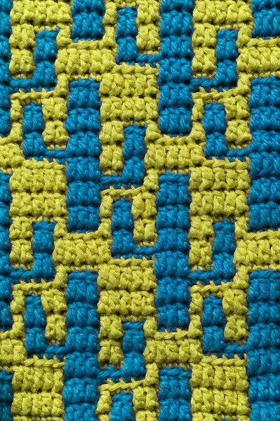 Blue Crochet Cactus Background Yellow Blue Crochet Texture Mosaic Crochet — Stock Photo, Image