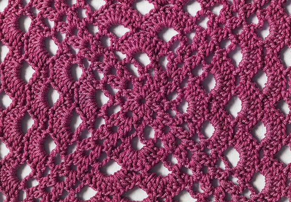 Crochet Lilas Mamie Fond Carré Texture Ajourée Tricotée Main Vue — Photo