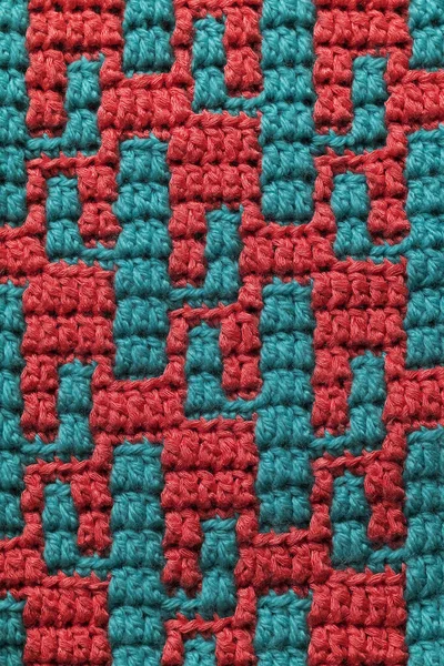 緑のかぎ針編みサボテンの背景 モザイクかぎ針編みでピンクの緑のかぎ針編みのテクスチャ 編まれた背景 — ストック写真