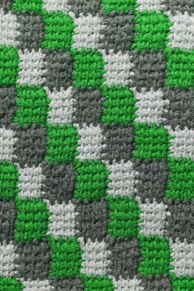 Crochet Entrelac Green White Grey Knitted Background — Stock Photo, Image