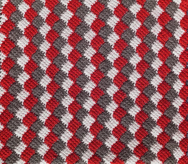 Vermelho Branco Cinza Tricotado Fundo Túnel Crochê Entrelac — Fotografia de Stock