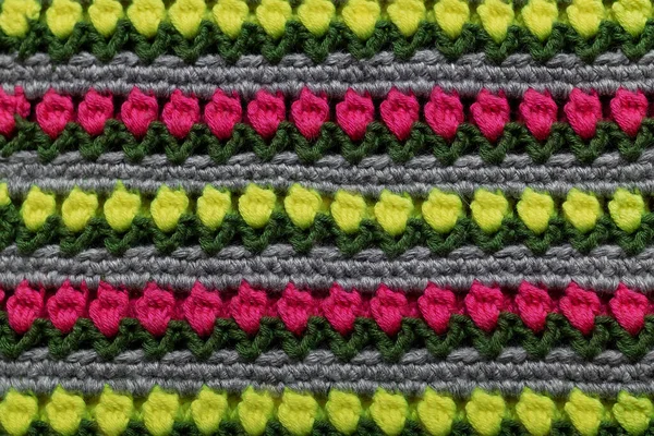 Bunte Häkelflorales Muster Tulpenstich Häkeln Gestrickter Hintergrund — Stockfoto