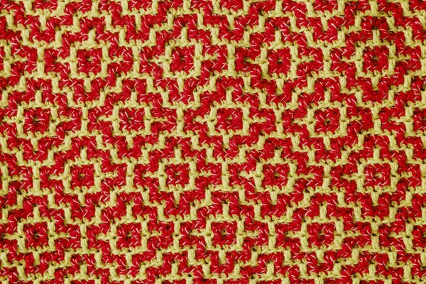 Stickad Struktur Med Gul Röd Geometrisk Etnisk Mönster Virkat Mosaikmönster — Stockfoto