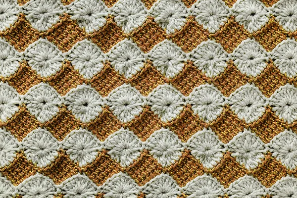 Padrão Floral Crochê Amarelo Branco Padrão Tunisiano Crochê Fundo Malha — Fotografia de Stock