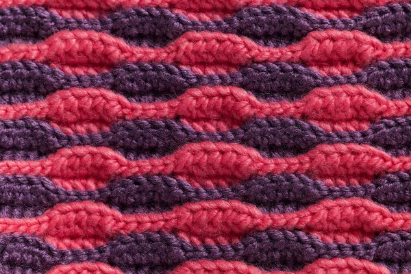 Knitted Fabric Background Purple Pink Crochet Volume Wave Pattern — Stock Photo, Image