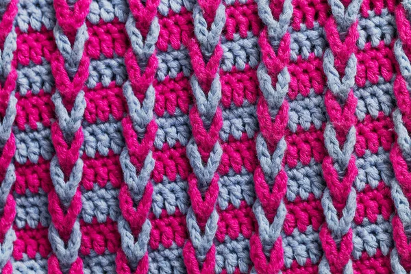 Fundo Tecido Malha Magenta Azul Crochet Cadeia Loop Tranças Padrão — Fotografia de Stock