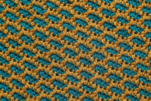 Volume Knitted Background Seamless Yellow Green Crochet Fabric Brick Pattern — Stock Photo, Image