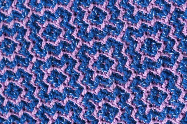 Gestrickte Textur Mit Blauem Lavendel Geometrischem Arabischen Muster Häkelmosaik Muster — Stockfoto