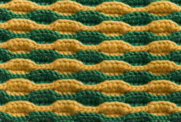 Knitted Background Crochet Yellow Green Volume Wave Pattern — Stock Photo, Image
