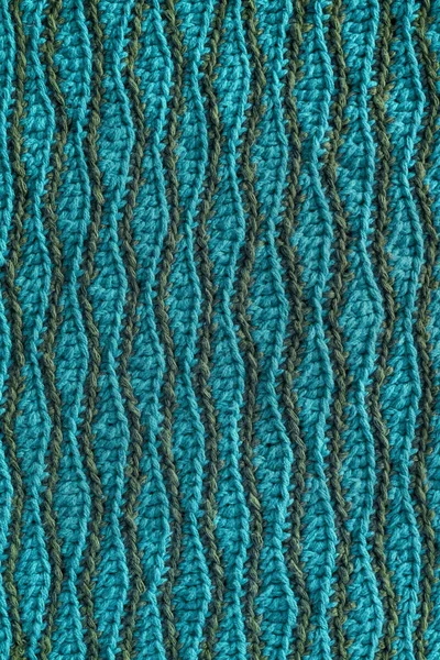 stock image Turquoise grey crocheted wave pattern. Knitted texture.