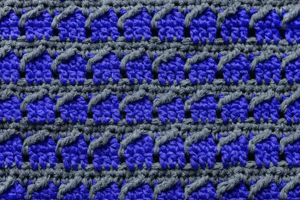 Blue Grey Seamless Knitted Texture Volumetric Crochet Striped Pattern Knitted — Stock Photo, Image