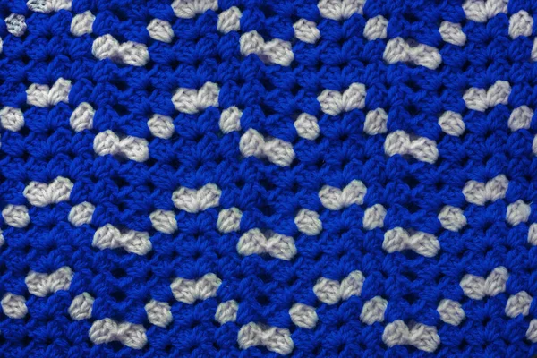 Knitted Texture Crochet Blue White Wave Pattern — Stock Photo, Image