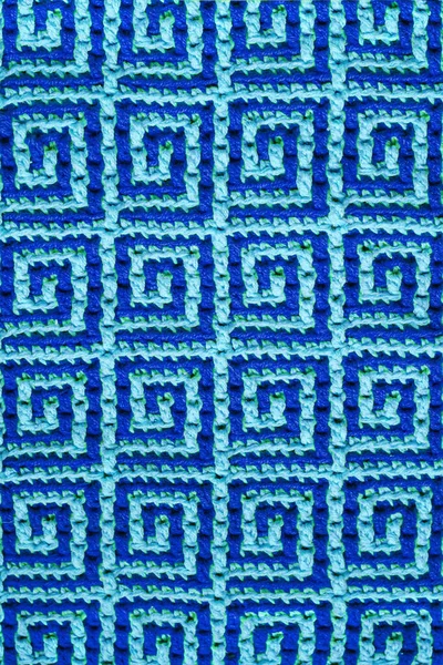 Stickad Textur Textur Jacquard Tyg Med Blå Geometriskt Etniskt Mönster — Stockfoto