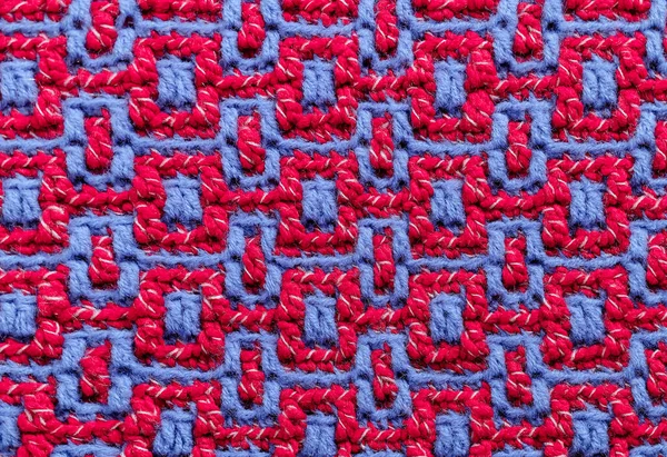 Crochet Patrón Geométrico Rosa Azul Claro Patrón Mosaico Ganchillo Adorno —  Fotos de Stock