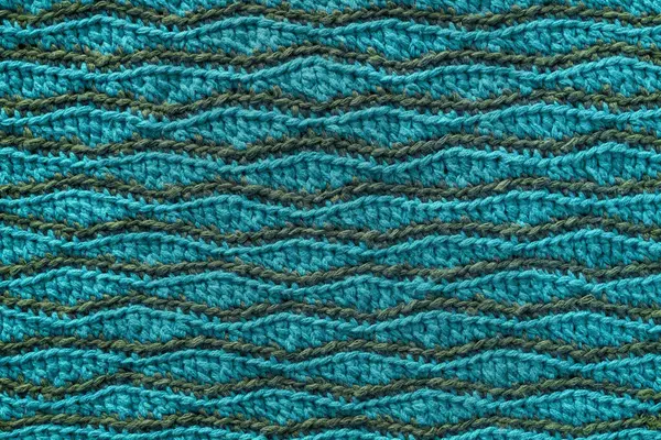Turquoise Grey Crochet Wave Pattern Knitted Fabric Texture — Stock Photo, Image