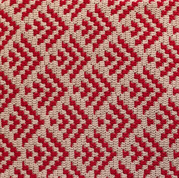 Patrón Mosaico Ganchillo Tejido Punto Con Patrón Geométrico Beige Rojo —  Fotos de Stock