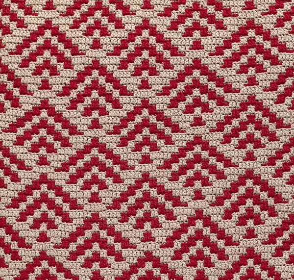 Padrão Crochet Abstrato Vermelho Bege Ctochet Mosaico Padrão — Fotografia de Stock