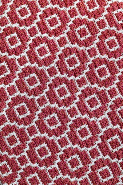 Abstrato Vermelho Branco Fundo Malha Padrão Mosaico Crochê Sem Costura — Fotografia de Stock
