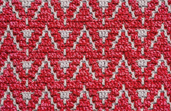 Abstract Knitted Background Red Grey Crochet Texture Mosaic Pattern — Stock Photo, Image