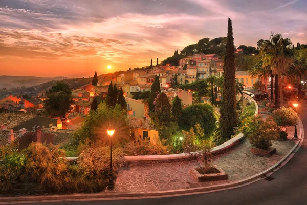 Scenic View Sunset Illuminated Village Bormes Les Mimosas Cote Azur — Stock Photo, Image