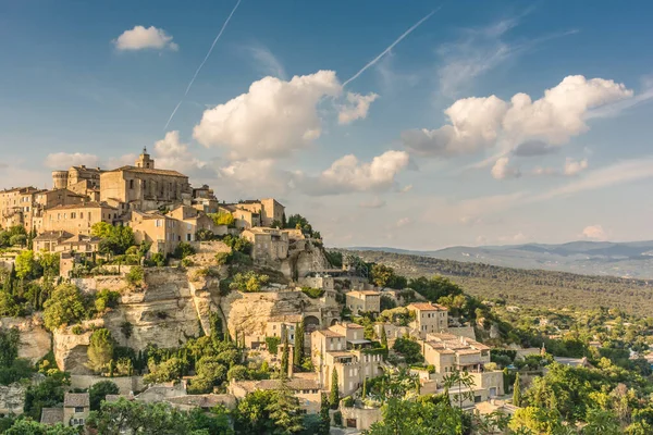 Scenic View Village Gordes Provence South France Dramatic Sky — Stock Photo, Image