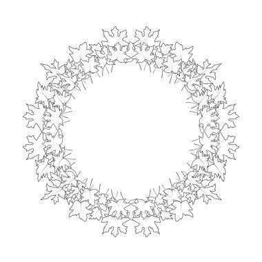 Sonbahar yaprakları. Bir bitkinin stilize illüstrasyonu. Çelenk.