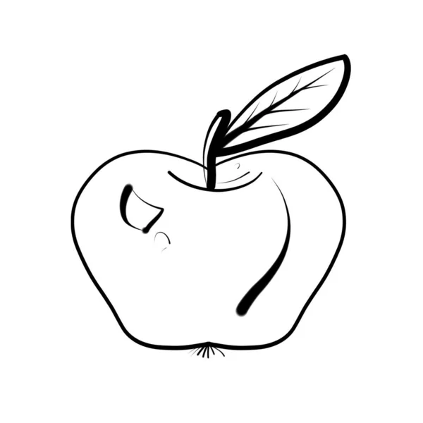 Jabłko Rysunek Liniowy Dojrzałych Owoców — Zdjęcie stockowe