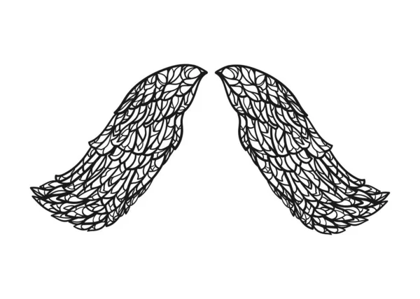 Φτερά Αγγέλου Σχέδιο Περίγραμμα Λευκό Φόντο Εικονογράφηση Διάνυσμα — Διανυσματικό Αρχείο
