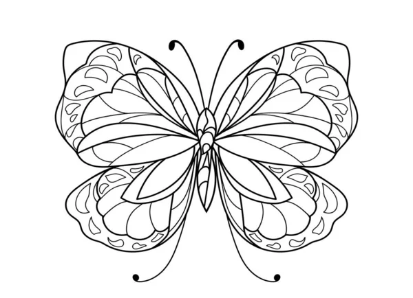 Бабочка Контурная Иллюстрация Страницы Насекомых Coloring Vector — стоковый вектор